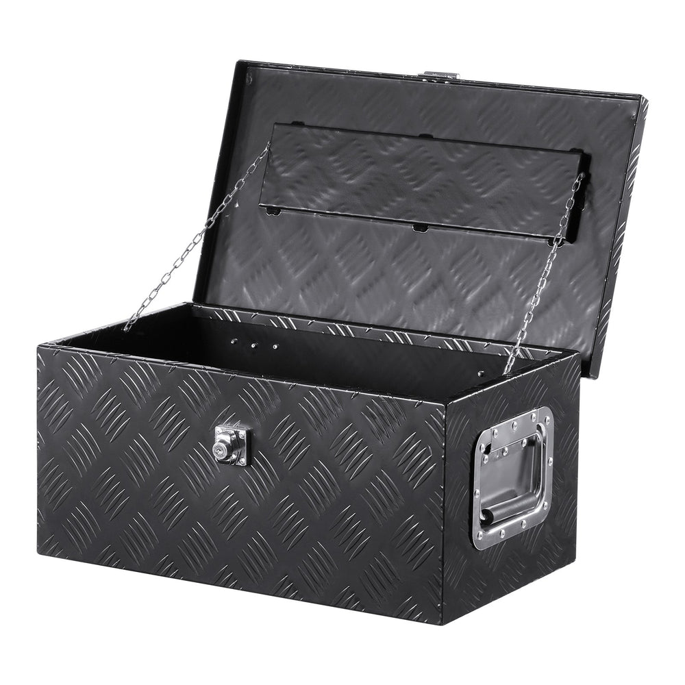 VEVOR Heavy Duty Aluminum Truck Bed Tool Box, Stripes Plated Tool Box with Side Handle and Lock Keys, Storage Toolbox Chest Organizer for Trailer, Pickup, RV, 20"x12"x9.5"(508x304.8x241.3mm), Black