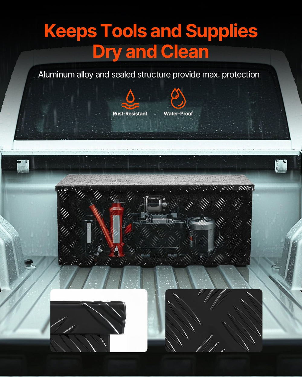 VEVOR Heavy Duty Aluminum Truck Bed Tool Box, Stripes Plated Tool Box with Sliding Shelf, Side Handle, Lock & Keys, Storage Toolbox Chest for Trailer, Pickup, 35.4"x14.6"x14.6"(899x370x370mm), Black