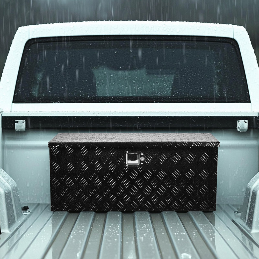 VEVOR Heavy Duty Aluminum Truck Bed Tool Box, Stripes Plated Tool Box with Sliding Shelf, Side Handle, Lock & Keys, Storage Toolbox Chest for Trailer, Pickup, 35.4"x14.6"x14.6"(899x370x370mm), Black