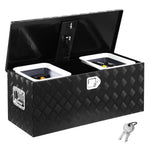 VEVOR Heavy Duty Aluminum Truck Bed Tool Box, Stripes Plated Tool Box with Sliding Shelf, Side Handle, Lock & Keys, Storage Toolbox Chest for Trailer, Pickup, 35.4"x14.6"x14.6"(899x370x370mm), Black