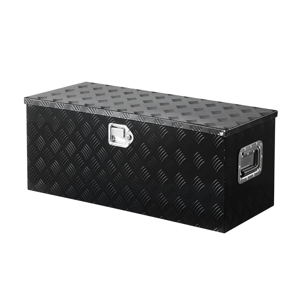 VEVOR Heavy Duty Aluminum Truck Bed Tool Box, Stripes Plated Tool Box with Sliding Shelf, Side Handle, Lock & Keys, Storage Toolbox Chest for Trailer, Pickup, 35.4"x14.6"x14.6"(899x370x370mm), Black