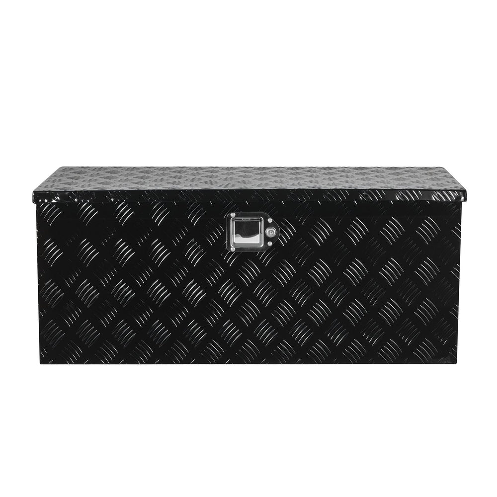 VEVOR Heavy Duty Aluminum Truck Bed Tool Box, Stripes Plated Tool Box with Sliding Shelf, Side Handle, Lock & Keys, Storage Toolbox Chest for Trailer, Pickup, 35.4"x14.6"x14.6"(899x370x370mm), Black