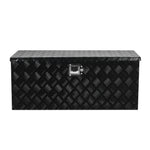 VEVOR Heavy Duty Aluminum Truck Bed Tool Box, Stripes Plated Tool Box with Sliding Shelf, Side Handle, Lock & Keys, Storage Toolbox Chest for Trailer, Pickup, 35.4"x14.6"x14.6"(899x370x370mm), Black