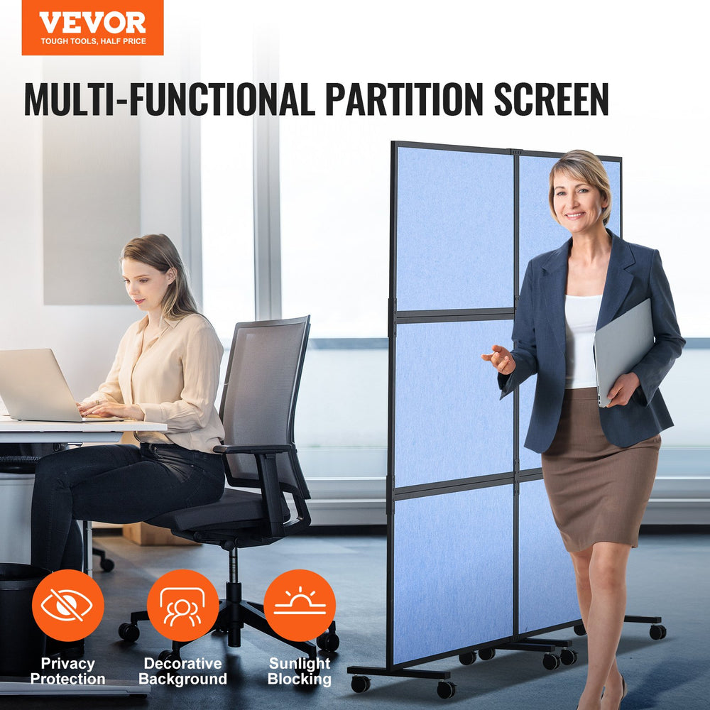 VEVOR Office Divider, 2 Panel Office Partition, Freestanding Office Divider Wall Partition & Privacy Divider Reduce Noise and Room Separation, Light Blue