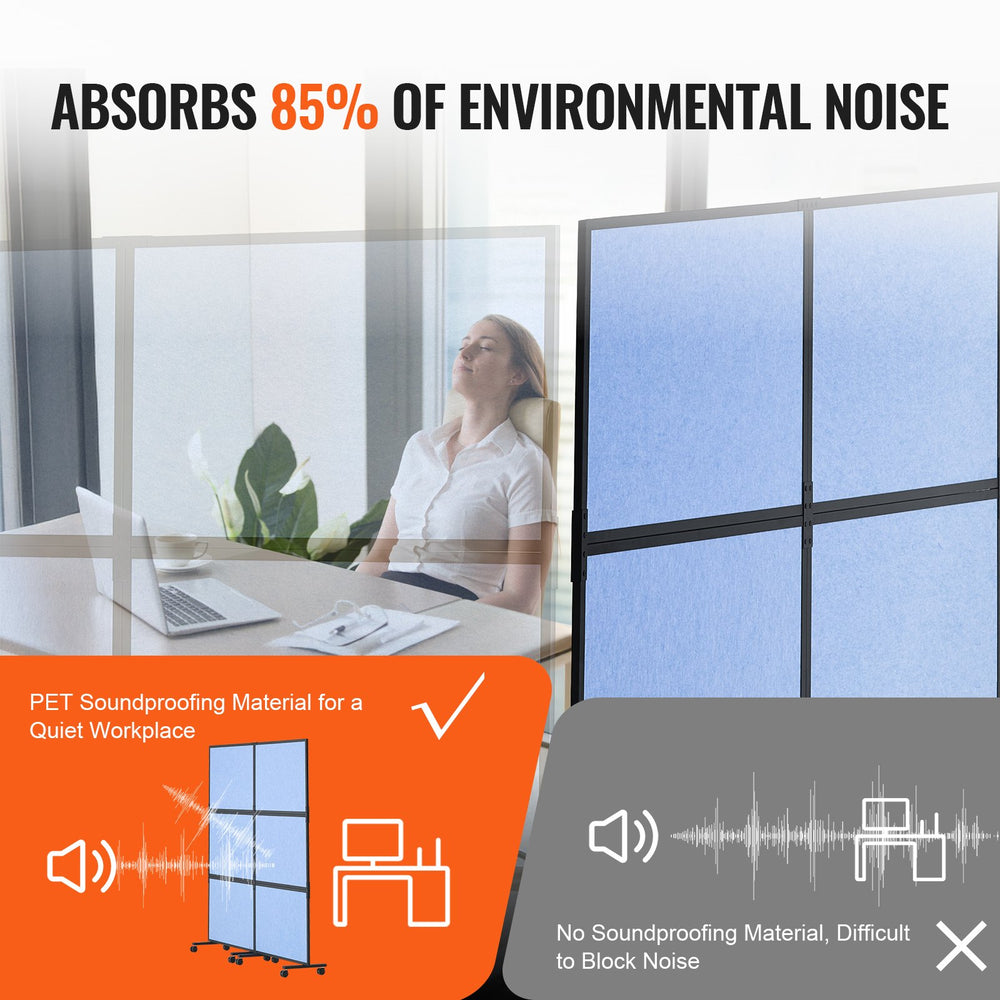 VEVOR Office Divider, 2 Panel Office Partition, Freestanding Office Divider Wall Partition & Privacy Divider Reduce Noise and Room Separation, Light Blue