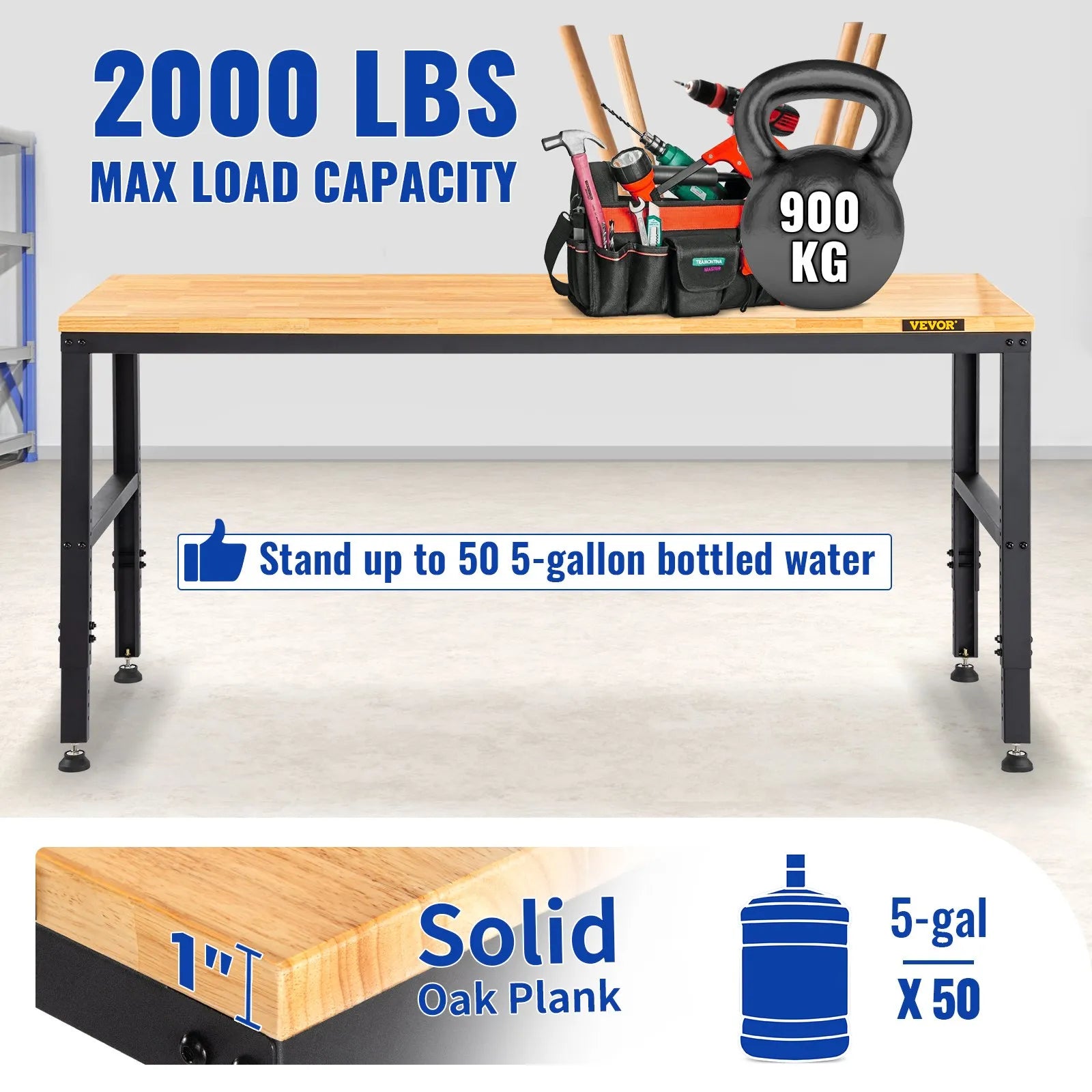 VEVOR Adjustable Height Workbench 121.9 cm L x 50.8 cm W Work Bench Table with Power Outlet
