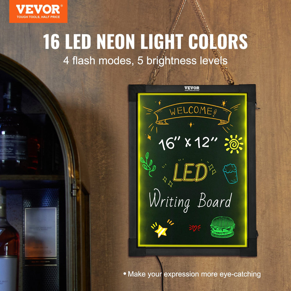 VEVOR LED Message Writing Board 40.6x30.5 cm Illuminated Erasable Lighted Chalkboard