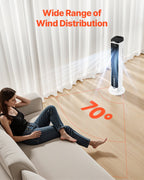 VEVOR Tower Fan, 23.3ft/s Velocity Quiet Floor Fan, 70° Oscillating Fans for Indoors with 9 Speeds, 4 Modes, 24H Timer, Portable Standing Bladeless Fan with Remote Control for Bedroom, Office, Home
