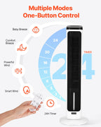 VEVOR Tower Fan, 23.3ft/s Velocity Quiet Floor Fan, 70° Oscillating Fans for Indoors with 9 Speeds, 4 Modes, 24H Timer, Portable Standing Bladeless Fan with Remote Control for Bedroom, Office, Home