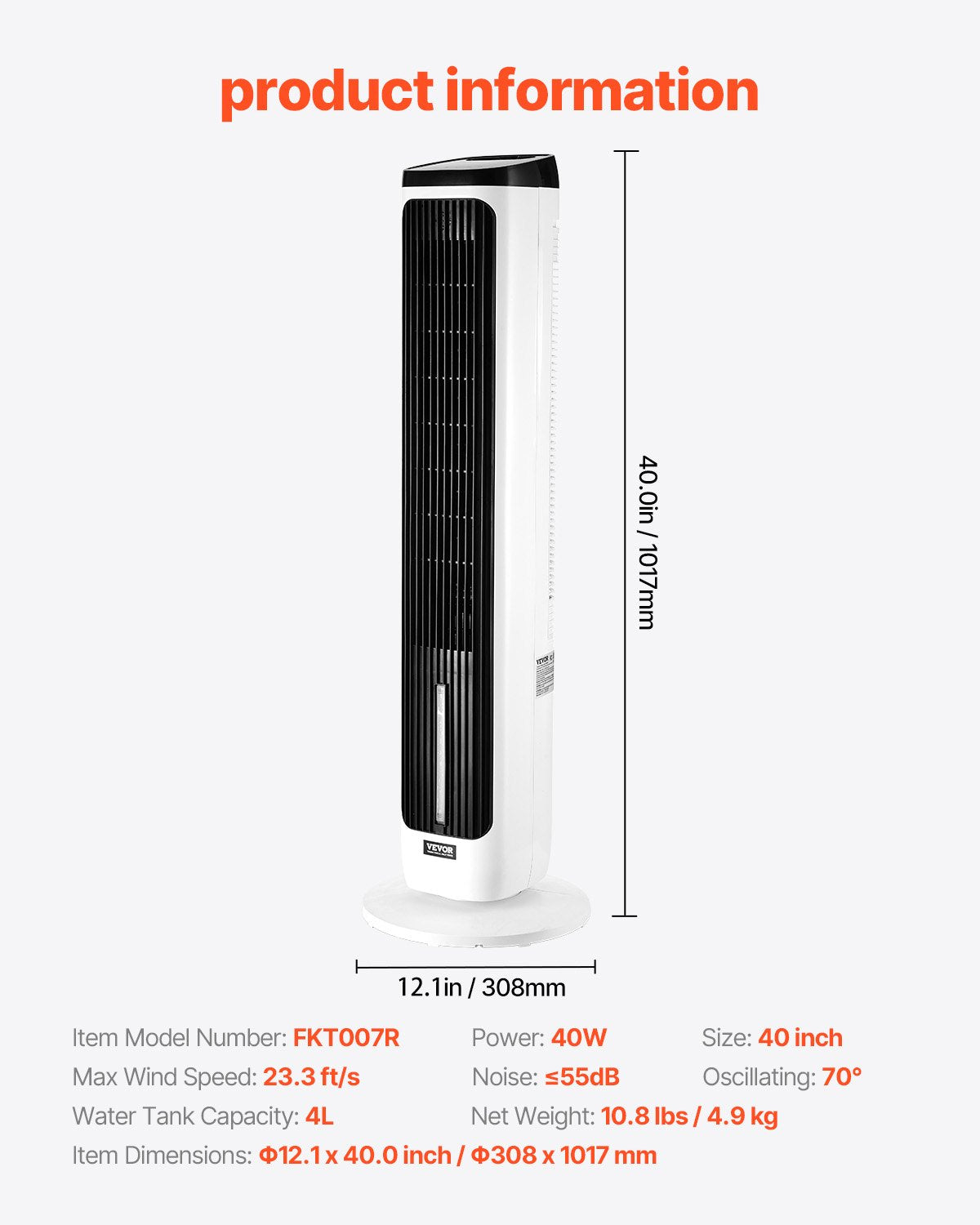 VEVOR Tower Fan, 23.3ft/s Velocity Quiet Floor Fan, 70° Oscillating Fans for Indoors with 9 Speeds, 4 Modes, 24H Timer, Portable Standing Bladeless Fan with Remote Control for Bedroom, Office, Home