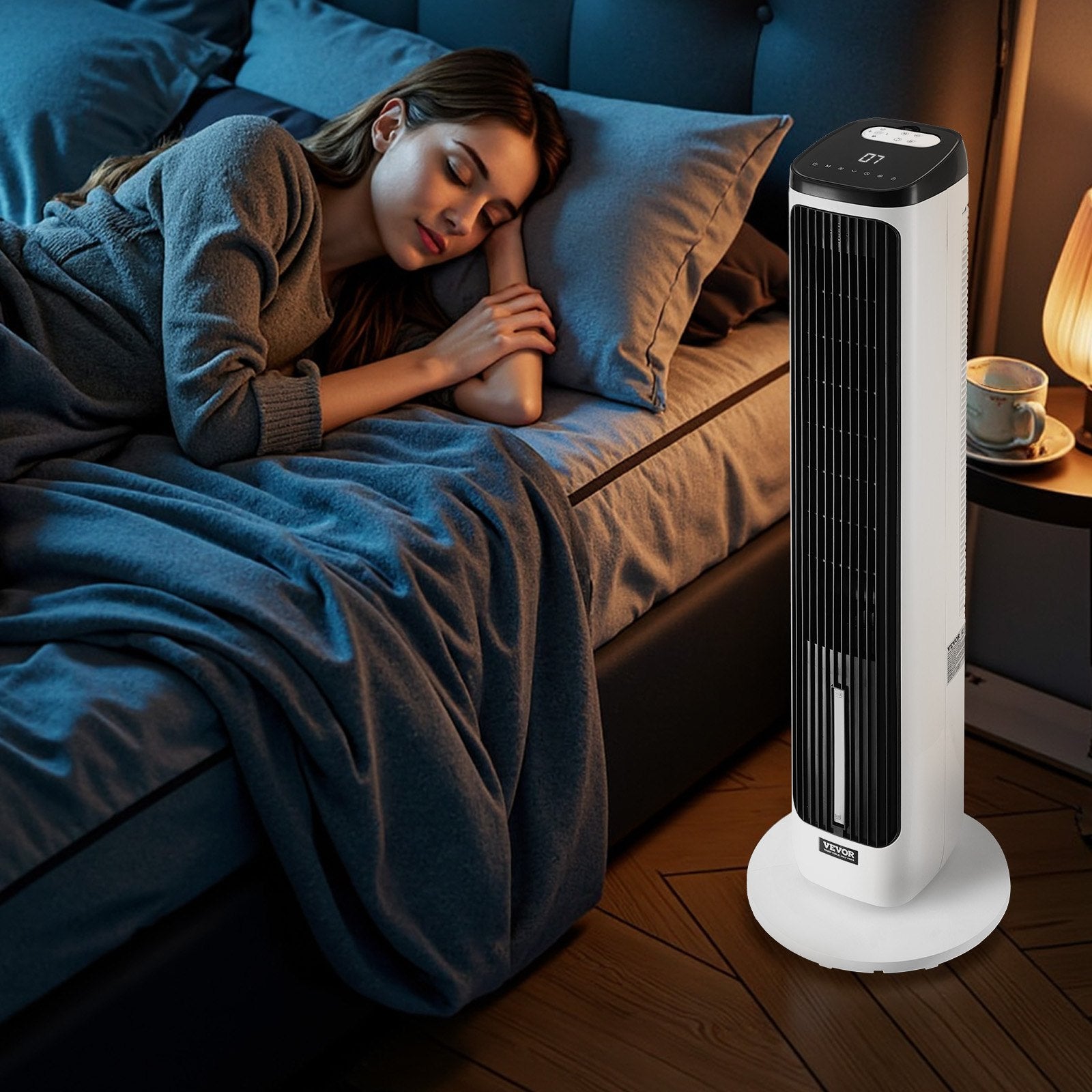 VEVOR Tower Fan, 23.3ft/s Velocity Quiet Floor Fan, 70° Oscillating Fans for Indoors with 9 Speeds, 4 Modes, 24H Timer, Portable Standing Bladeless Fan with Remote Control for Bedroom, Office, Home