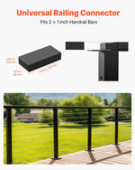 VEVOR 2 Pack Handrail Connectors, Flat Extension Stair Railing Accessories, POM Hand Rail Connector Fittings for Rectangular Cable Railing, Deck Cable Rail System Outdoor, Matte Black, HT-04