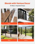 VEVOR 2 Pack Handrail Connectors, Flat Extension Stair Railing Accessories, POM Hand Rail Connector Fittings for Rectangular Cable Railing, Deck Cable Rail System Outdoor, Matte Black, HT-04
