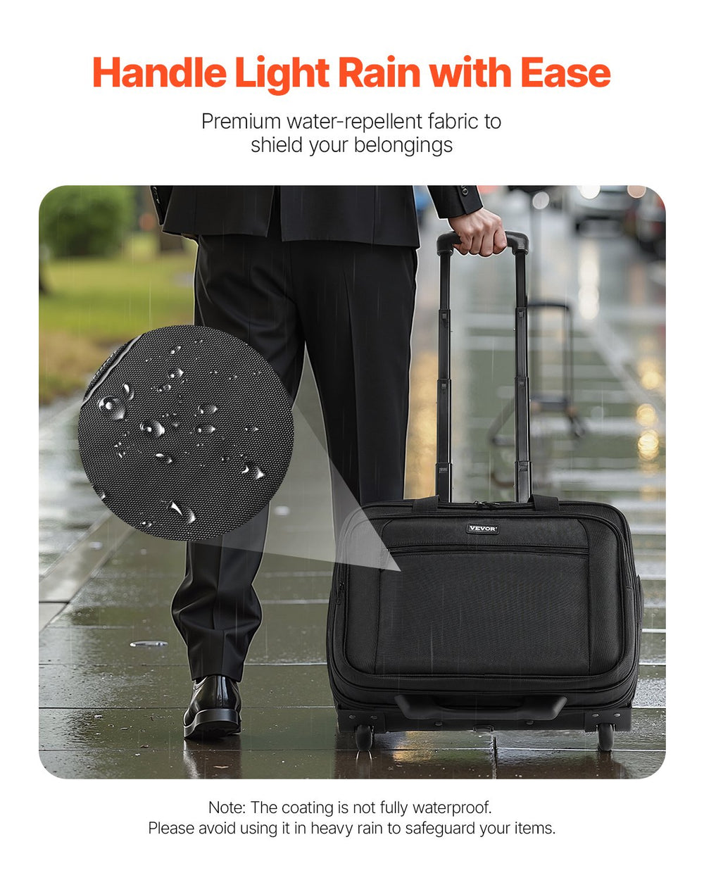 VEVOR Rolling Laptop Bag 15.6 Inch(39.6cm) Wheeled Computer Bag for Women & Men Black