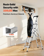 VEVOR 6 Step Ladder, Folding Step Stool with Wide Anti-Slip Pedal and Comfort Handgrip, 150 kg Capacity Portable Aluminum Stepladder, Multi-Use for Kitchen, Warehouse, Household and Office, Silver