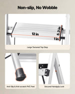 VEVOR 3 Step Ladder, Folding Step Stool with Wide Anti-Slip Pedal and Comfort Handgrip, 150 kg Capacity Portable Aluminum Stepladder, Multi-Use for Kitchen, Warehouse, Household and Office, Silver