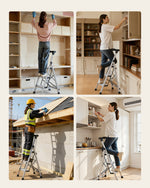 VEVOR 3 Step Ladder, Folding Step Stool with Wide Anti-Slip Pedal and Comfort Handgrip, 150 kg Capacity Portable Aluminum Stepladder, Multi-Use for Kitchen, Warehouse, Household and Office, Silver