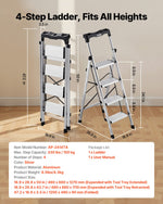 VEVOR 4 Step Ladder, Folding Step Stool with Wide Anti-Slip Pedal and Comfort Handgrip, 150 kg Capacity Portable Aluminum Stepladder, Multi-Use for Kitchen, Home, Warehouse and Office, Silver