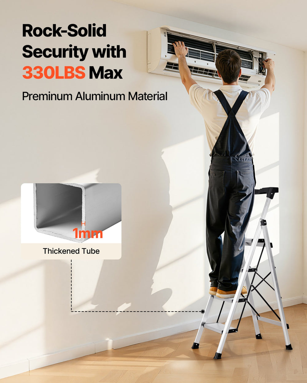 VEVOR 4 Step Ladder, Folding Step Stool with Wide Anti-Slip Pedal and Comfort Handgrip, 150 kg Capacity Portable Aluminum Stepladder, Multi-Use for Kitchen, Home, Warehouse and Office, Silver
