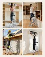 VEVOR 4 Step Ladder, Folding Step Stool with Wide Anti-Slip Pedal and Comfort Handgrip, 150 kg Capacity Portable Aluminum Stepladder, Multi-Use for Kitchen, Home, Warehouse and Office, Silver