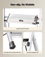 VEVOR 5 Step Ladder, Folding Step Stool with Wide Anti-Slip Pedal and Comfort Handgrip, 150 kg Capacity Portable Aluminum Stepladder, Multi-Use for Kitchen, Warehouse, Household and Office, Silver