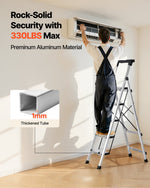 VEVOR 5 Step Ladder, Folding Step Stool with Wide Anti-Slip Pedal and Comfort Handgrip, 150 kg Capacity Portable Aluminum Stepladder, Multi-Use for Kitchen, Warehouse, Household and Office, Silver