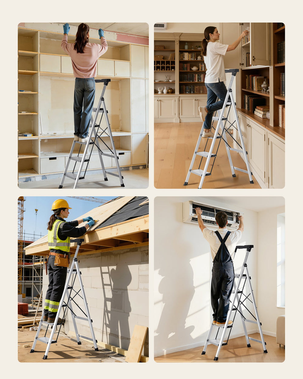 VEVOR 5 Step Ladder, Folding Step Stool with Wide Anti-Slip Pedal and Comfort Handgrip, 150 kg Capacity Portable Aluminum Stepladder, Multi-Use for Kitchen, Warehouse, Household and Office, Silver