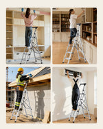 VEVOR 5 Step Ladder, Folding Step Stool with Wide Anti-Slip Pedal and Comfort Handgrip, 150 kg Capacity Portable Aluminum Stepladder, Multi-Use for Kitchen, Warehouse, Household and Office, Silver