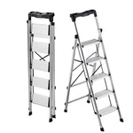 VEVOR 5 Step Ladder, Folding Step Stool with Wide Anti-Slip Pedal and Comfort Handgrip, 150 kg Capacity Portable Aluminum Stepladder, Multi-Use for Kitchen, Warehouse, Household and Office, Silver