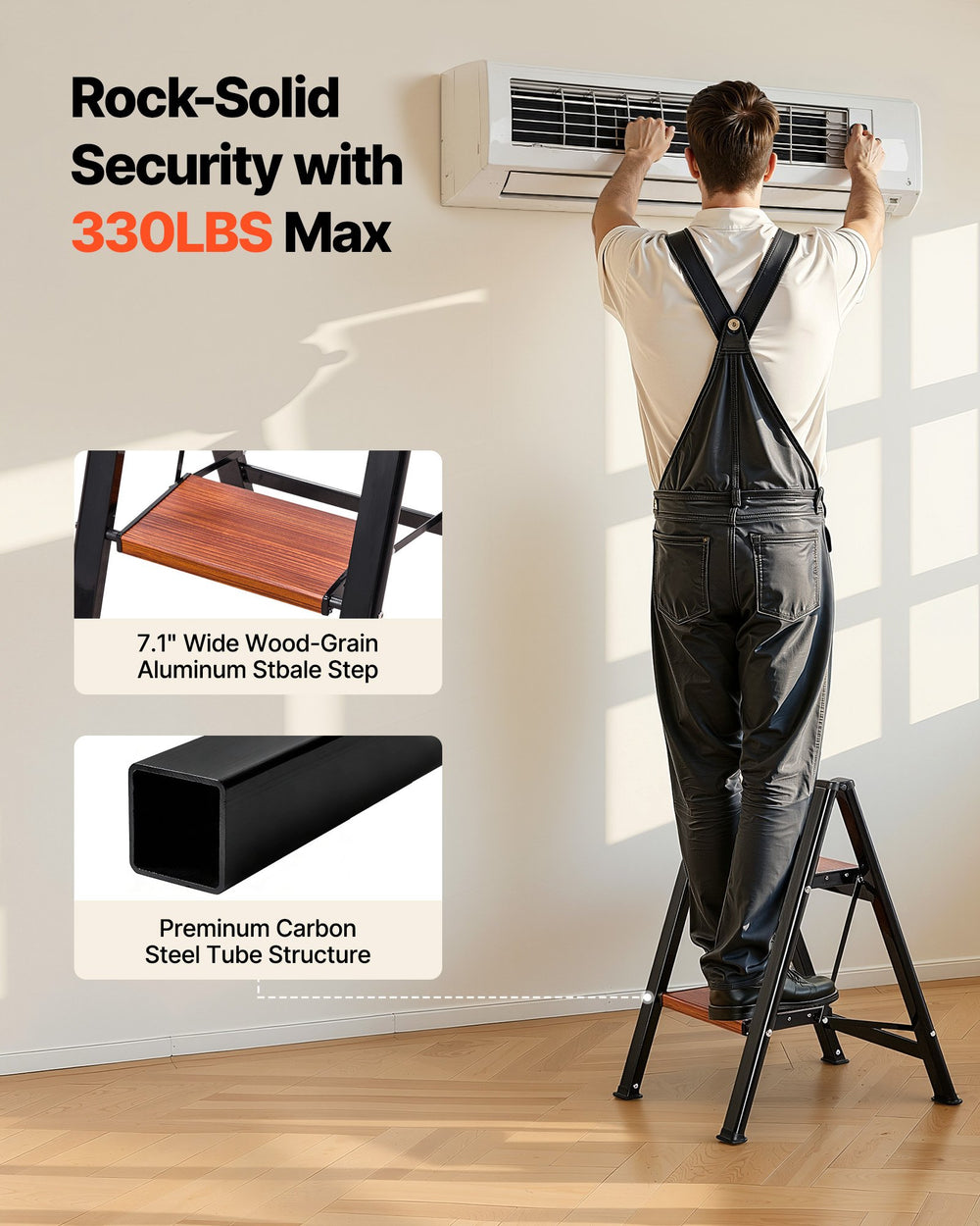 VEVOR 2 Step Ladder, Folding Step Stool with Wide Anti-Slip Pedal and Comfort Handgrip, Lightweight 150 kg Capacity Portable Aluminum Plant Support, Multi-Use for Adults, Home Repairing, Cleaning