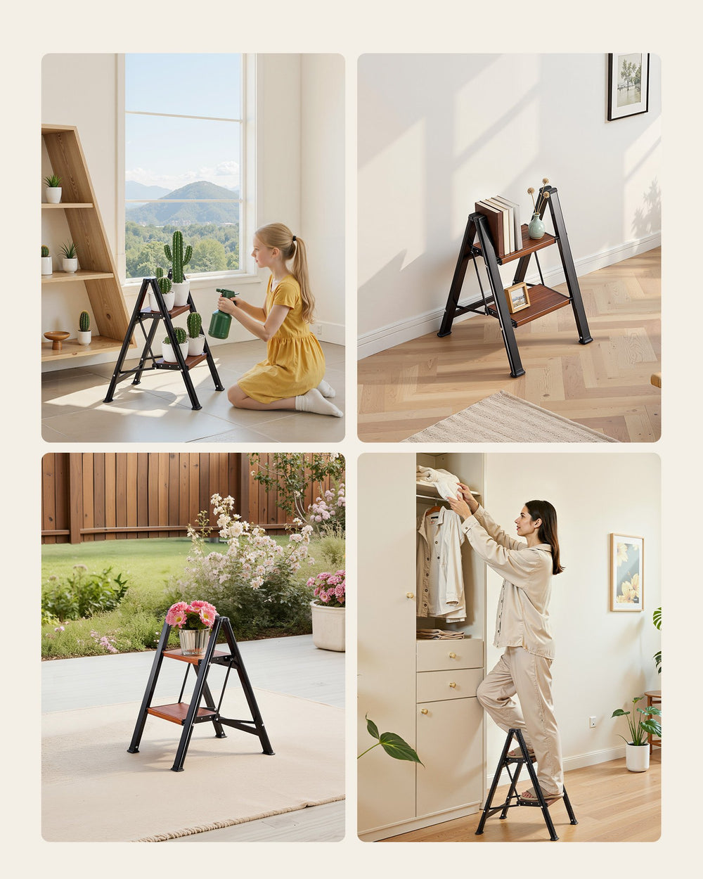 VEVOR 2 Step Ladder, Folding Step Stool with Wide Anti-Slip Pedal and Comfort Handgrip, Lightweight 150 kg Capacity Portable Aluminum Plant Support, Multi-Use for Adults, Home Repairing, Cleaning