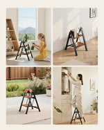 VEVOR 2 Step Ladder, Folding Step Stool with Wide Anti-Slip Pedal and Comfort Handgrip, Lightweight 150 kg Capacity Portable Aluminum Plant Support, Multi-Use for Adults, Home Repairing, Cleaning