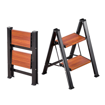 VEVOR 2 Step Ladder, Folding Step Stool with Wide Anti-Slip Pedal and Comfort Handgrip, Lightweight 150 kg Capacity Portable Aluminum Plant Support, Multi-Use for Adults, Home Repairing, Cleaning