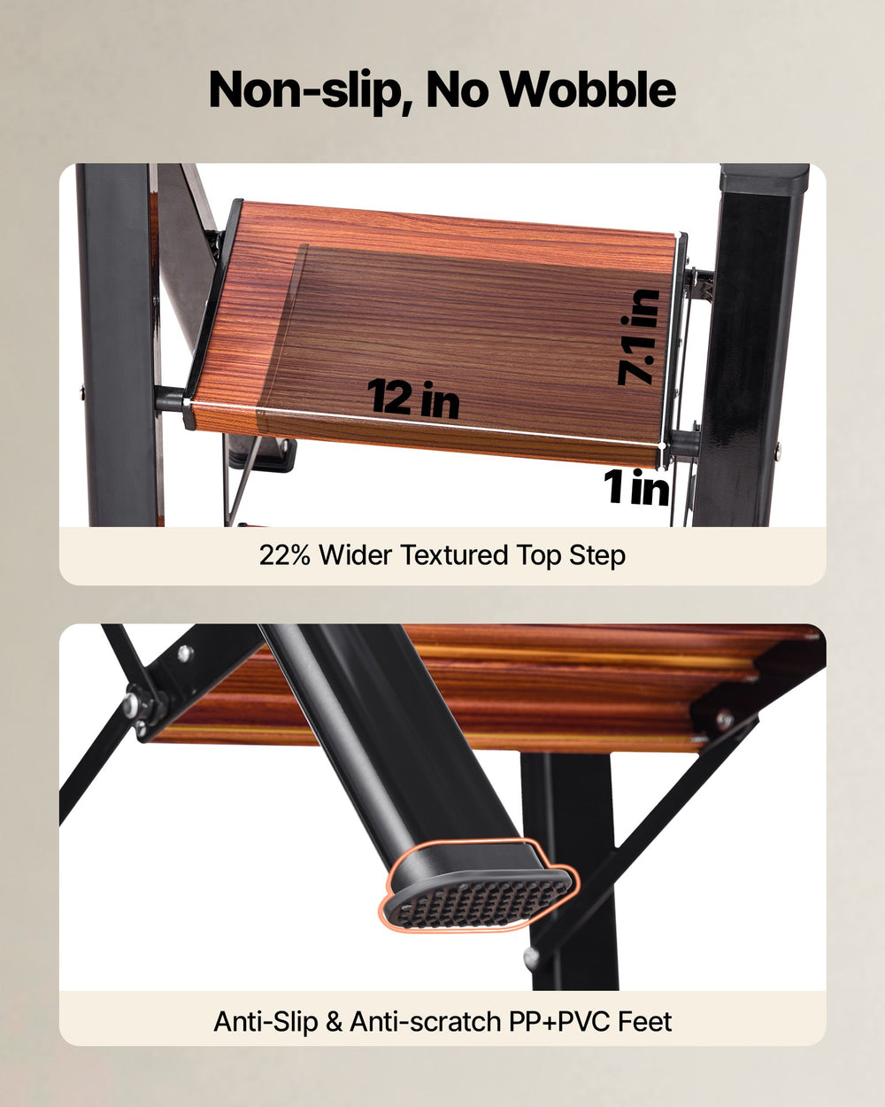 VEVOR 3 Step Ladder, Folding Step Stool with Wide Anti-Slip Pedal and Comfort Handgrip, Lightweight 150 kg Capacity Portable Aluminum Plant Support, Multi-Use for Adults, Home Repairing, Cleaning