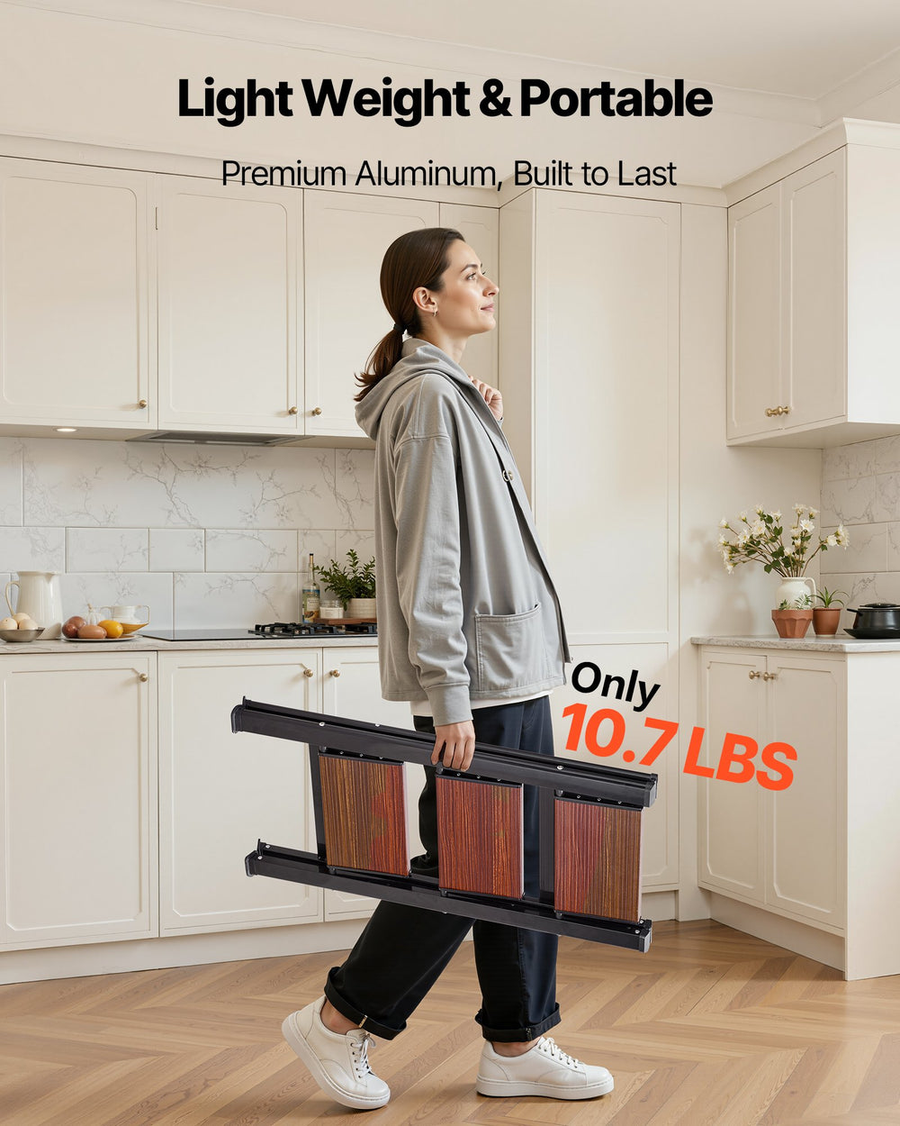 VEVOR 3 Step Ladder, Folding Step Stool with Wide Anti-Slip Pedal and Comfort Handgrip, Lightweight 150 kg Capacity Portable Aluminum Plant Support, Multi-Use for Adults, Home Repairing, Cleaning