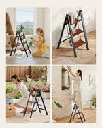 VEVOR 3 Step Ladder, Folding Step Stool with Wide Anti-Slip Pedal and Comfort Handgrip, Lightweight 150 kg Capacity Portable Aluminum Plant Support, Multi-Use for Adults, Home Repairing, Cleaning