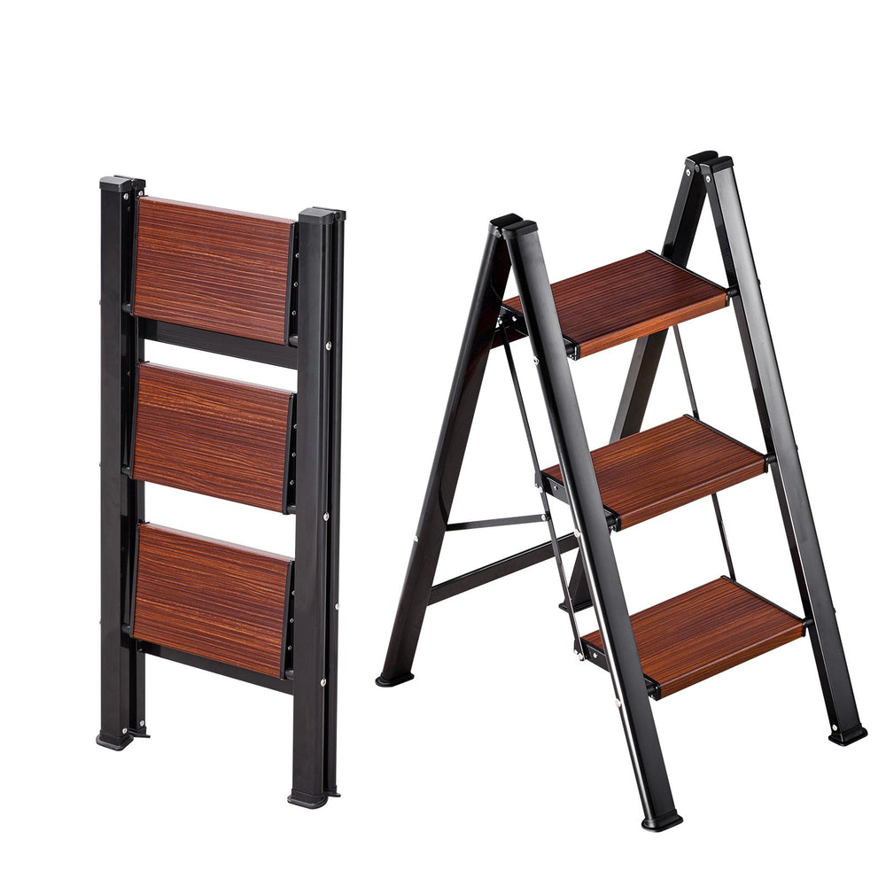 VEVOR 3 Step Ladder, Folding Step Stool with Wide Anti-Slip Pedal and Comfort Handgrip, Lightweight 150 kg Capacity Portable Aluminum Plant Support, Multi-Use for Adults, Home Repairing, Cleaning