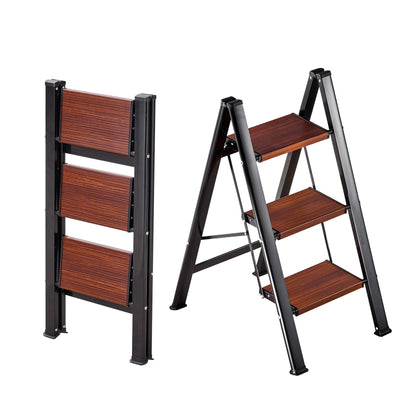 VEVOR 3 Step Ladder, Folding Step Stool with Wide Anti-Slip Pedal and Comfort Handgrip, Lightweight 150 kg Capacity Portable Aluminum Plant Support, Multi-Use for Adults, Home Repairing, Cleaning