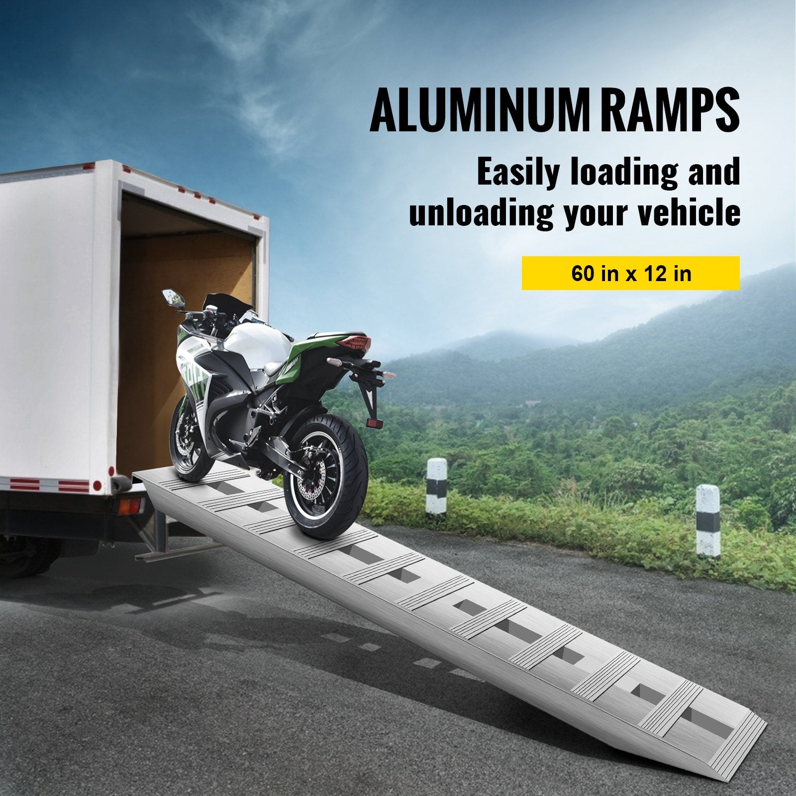 VEVOR 152.4 x 30.5 cm Aluminum Trailer Ramps 2721.6 kg Total Beavertail Hook End 1 Pair 2 Ramps