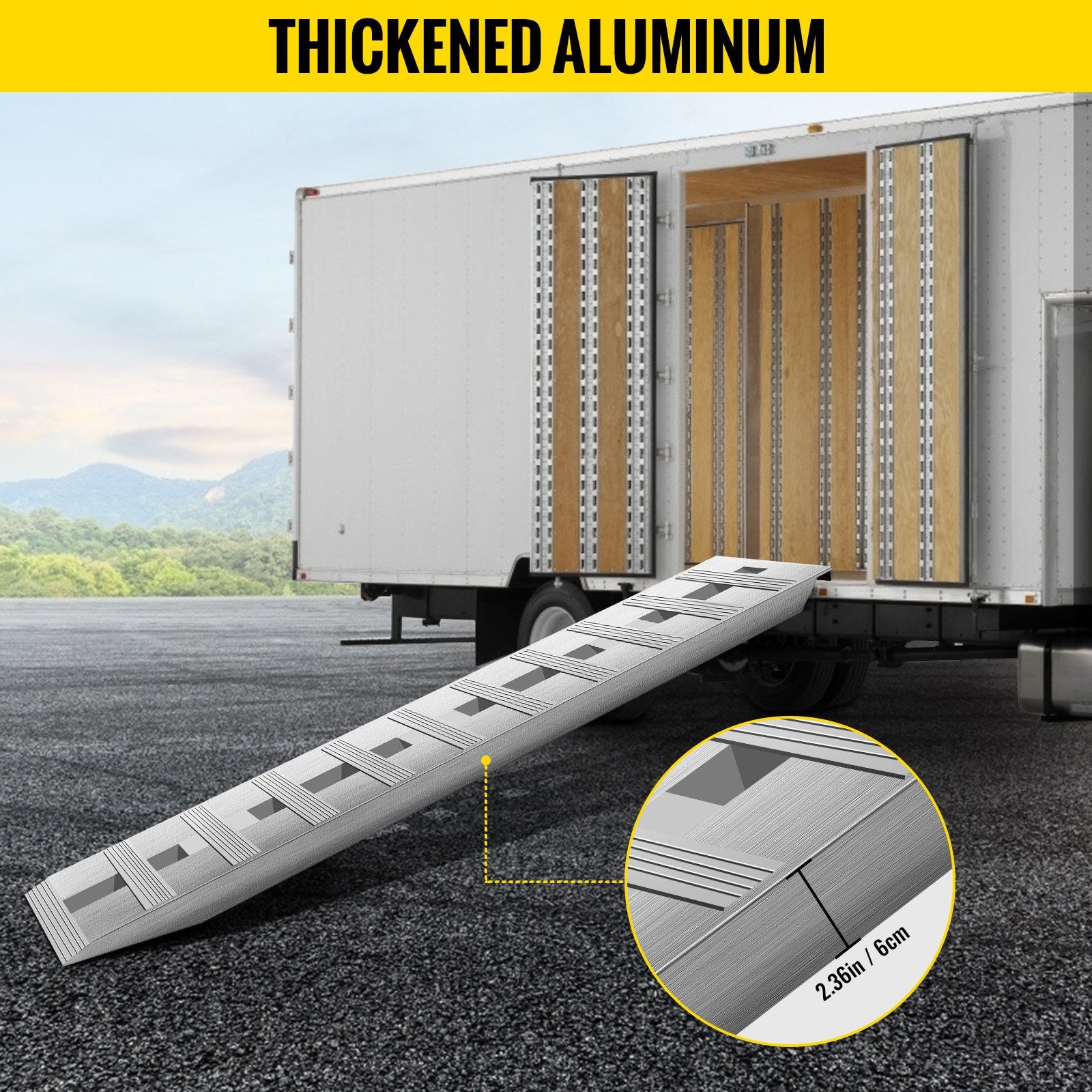 VEVOR 152.4 x 30.5 cm Aluminum Trailer Ramps 2721.6 kg Total Beavertail Hook End 1 Pair 2 Ramps