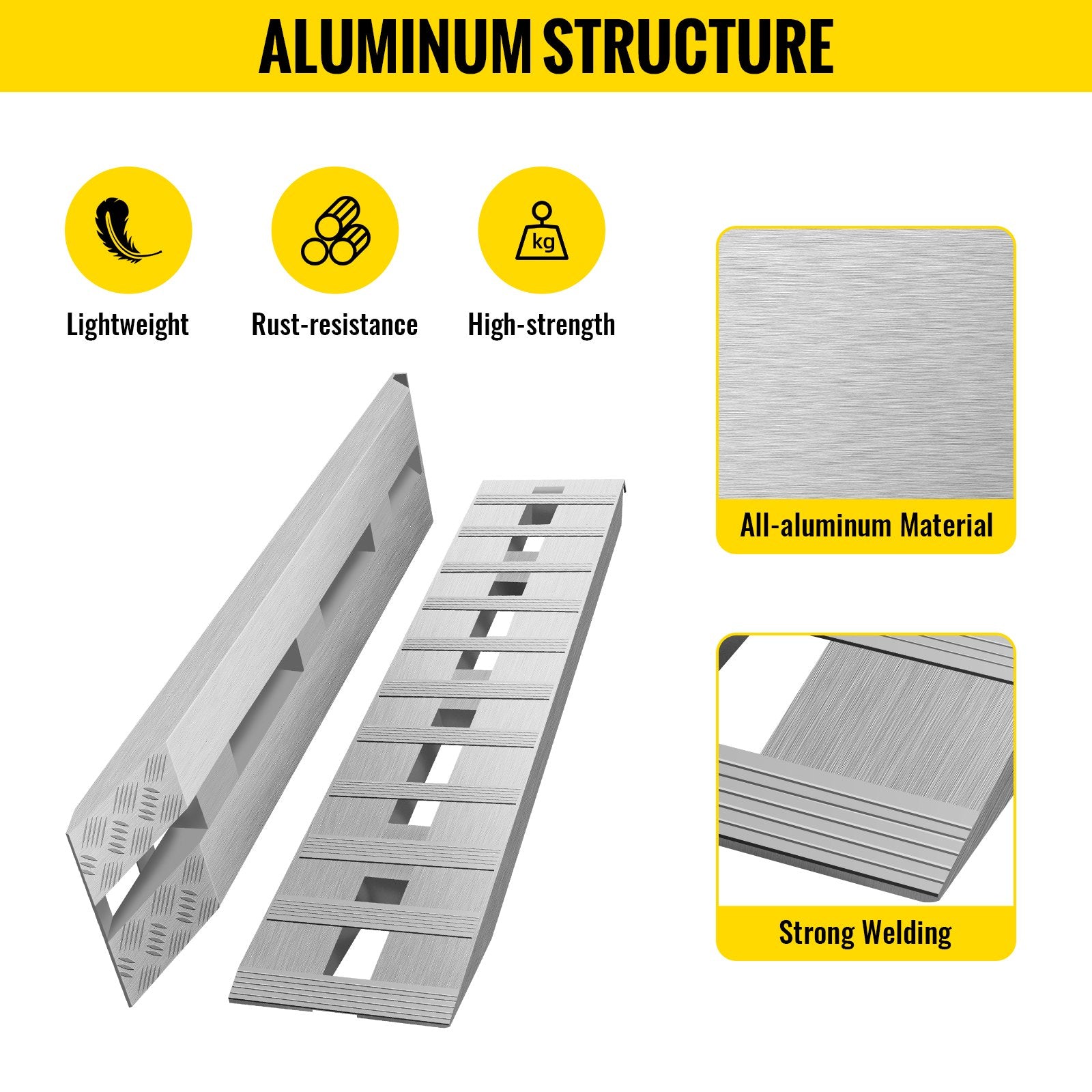 VEVOR 152.4 x 30.5 cm Aluminum Trailer Ramps 2721.6 kg Total Beavertail Hook End 1 Pair 2 Ramps
