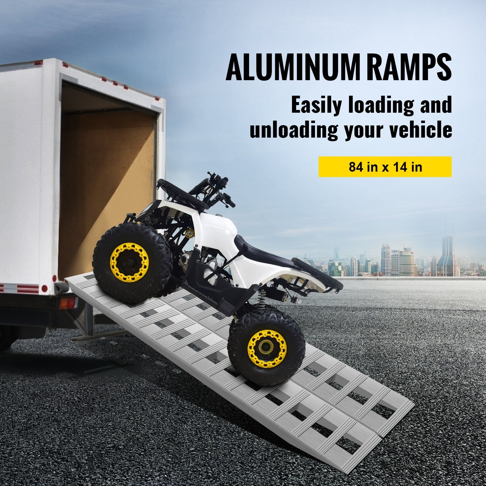 VEVOR 213.4 cm x 35.6 cm Aluminum Loading Ramps 2721.6 kg Car Trailer Truck Hook End 1 Pair
