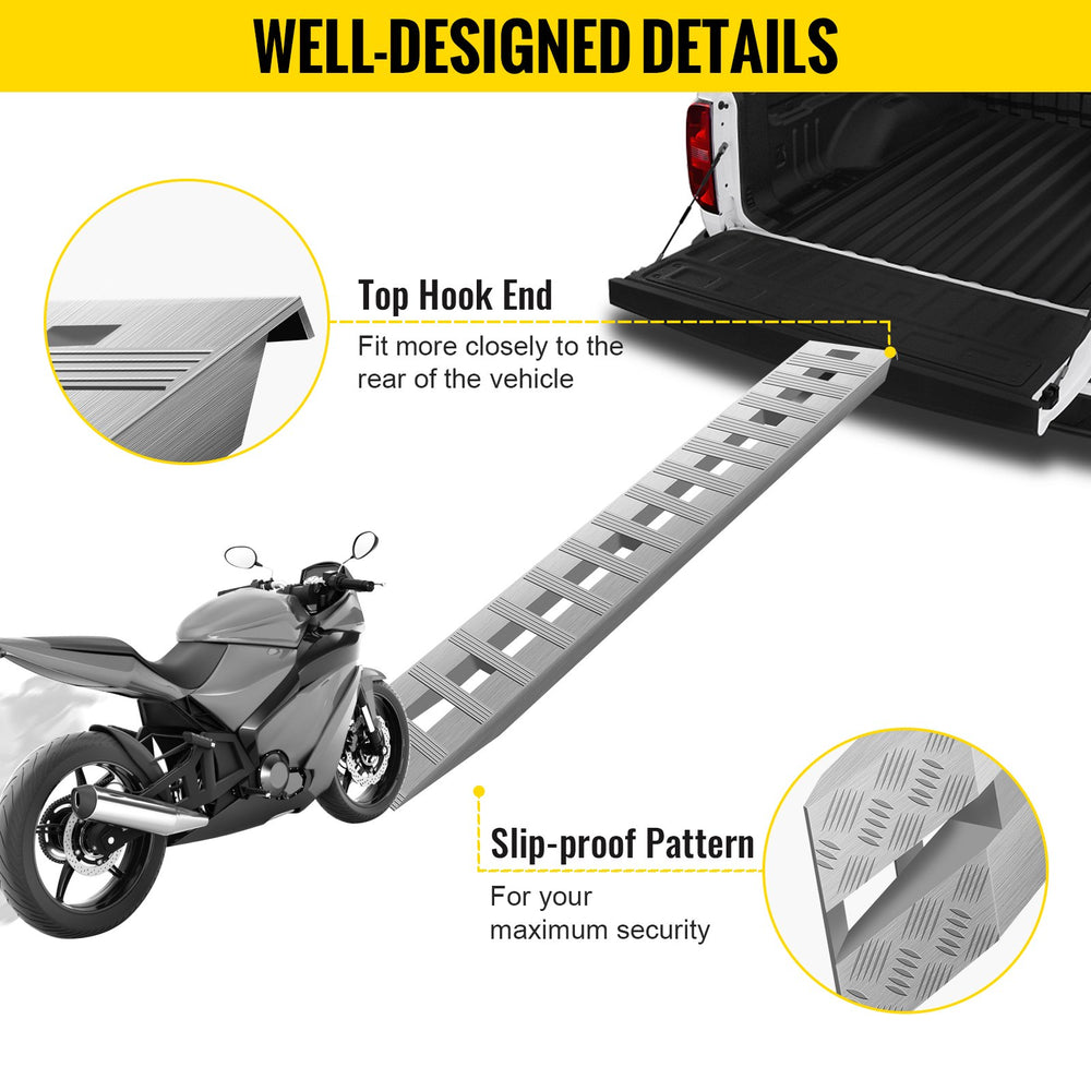 VEVOR 213.4 cm x 35.6 cm Aluminum Loading Ramps 2721.6 kg Car Trailer Truck Hook End 1 Pair