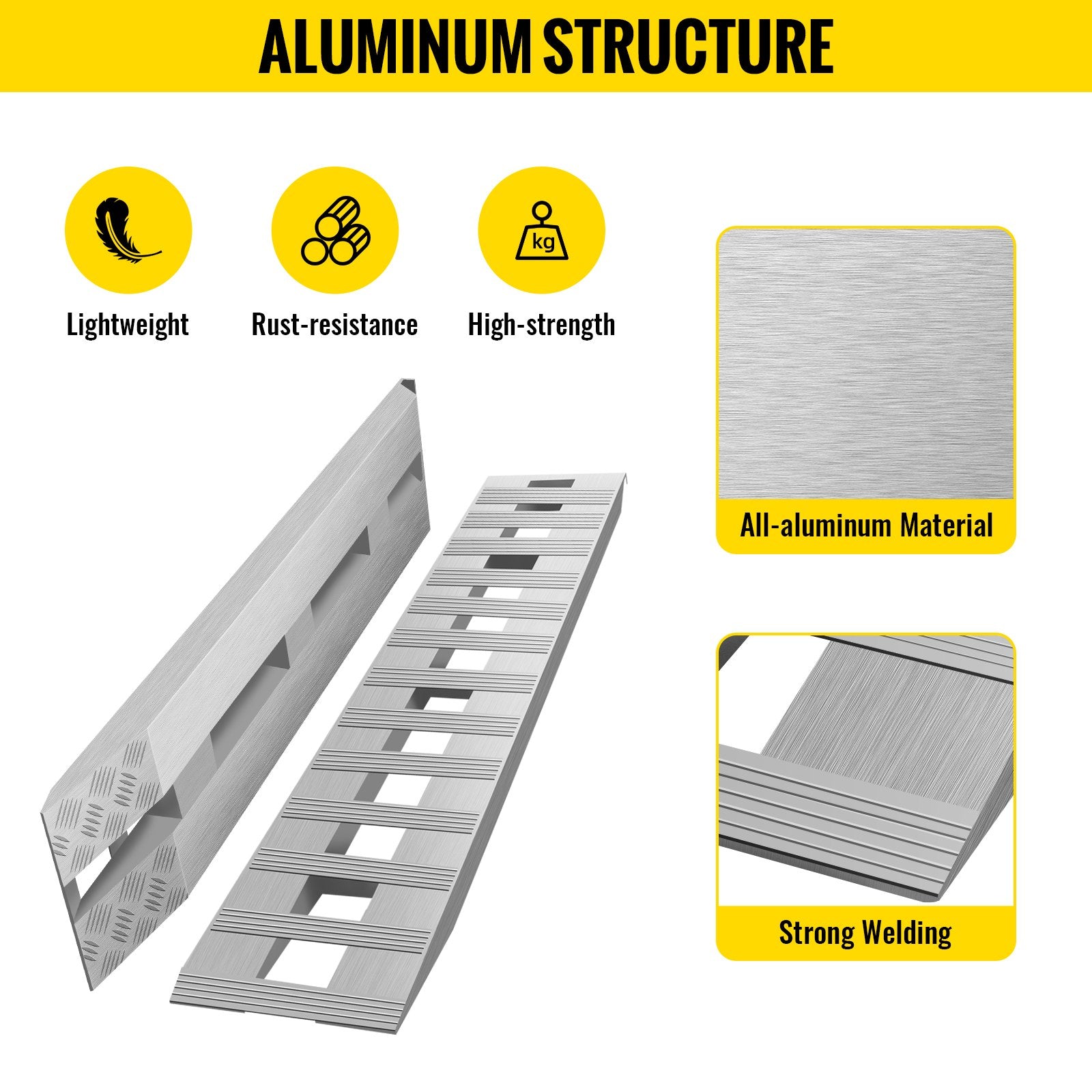 VEVOR 213.4 cm x 35.6 cm Aluminum Loading Ramps 2721.6 kg Car Trailer Truck Hook End 1 Pair