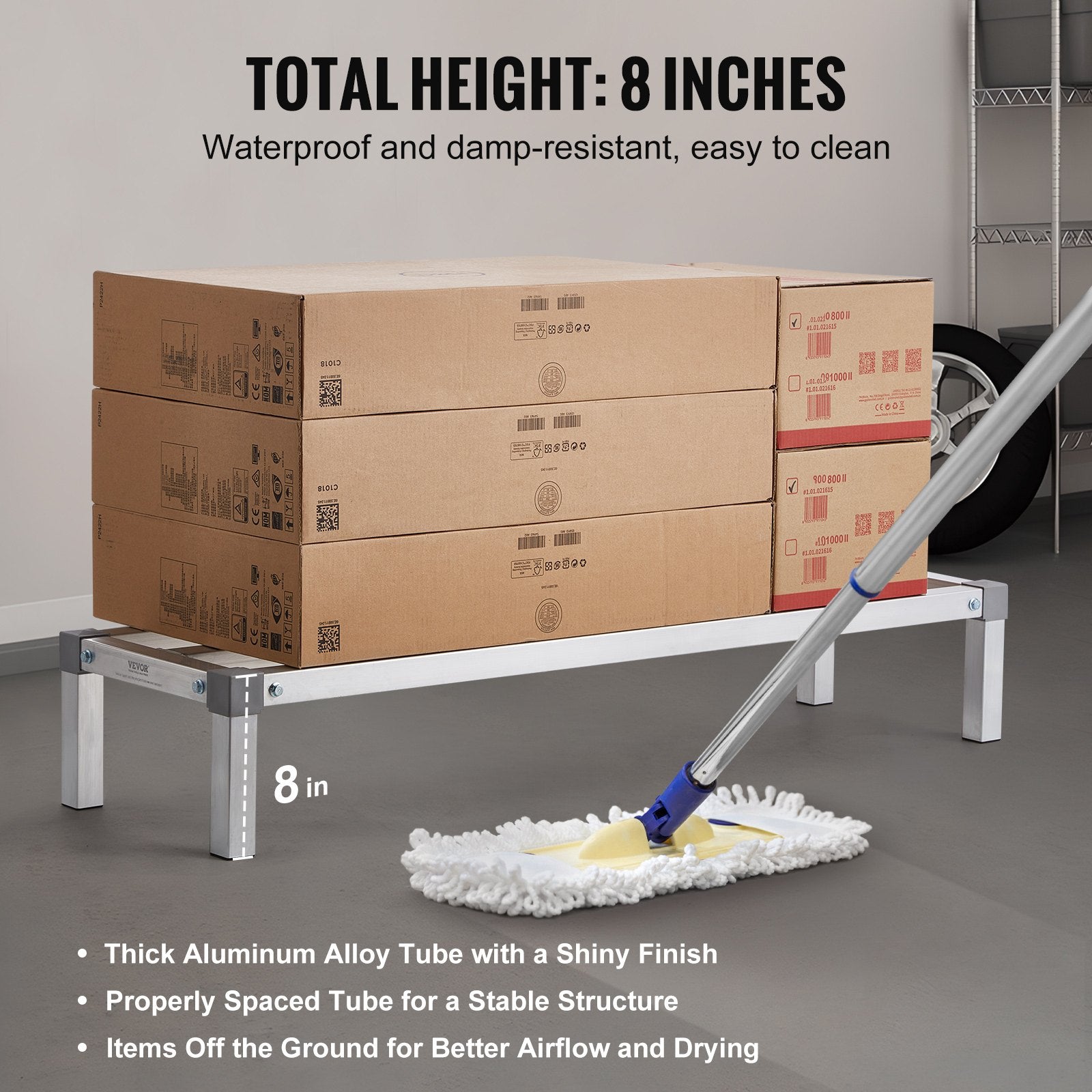 VEVOR Aluminum Dunnage Rack, 48” x 14” Commercial Food Floor Rack, 8” Off the Floor, 1000 lbs Capacity All-Welded Aluminum Storage Rack, for Storage in Restaurants, Kitchens, Garages and Vehicles