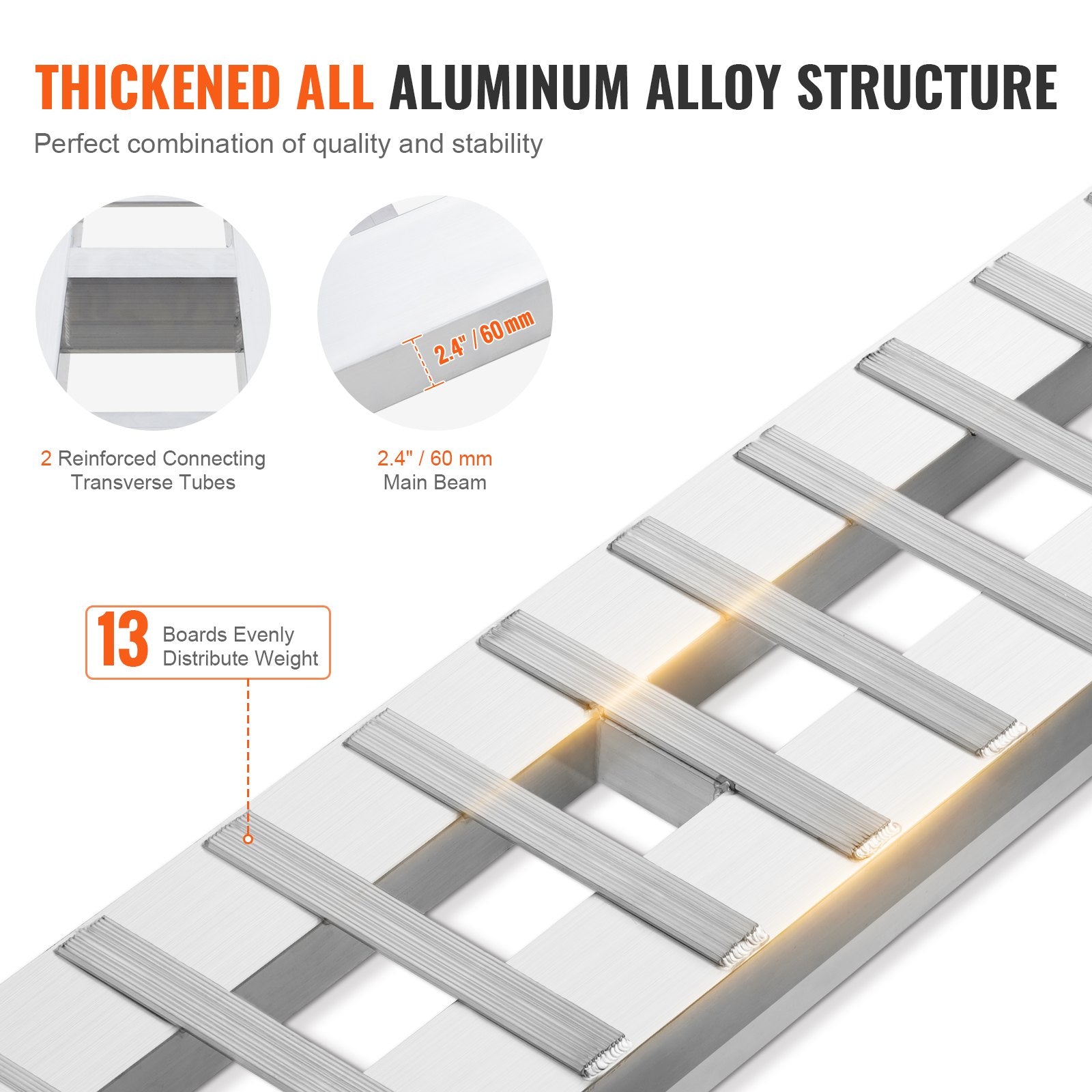 VEVOR 182.9x38.1 cm Aluminum Ramps 2721.6 kg Capacity Loading Ramps 2PCS
