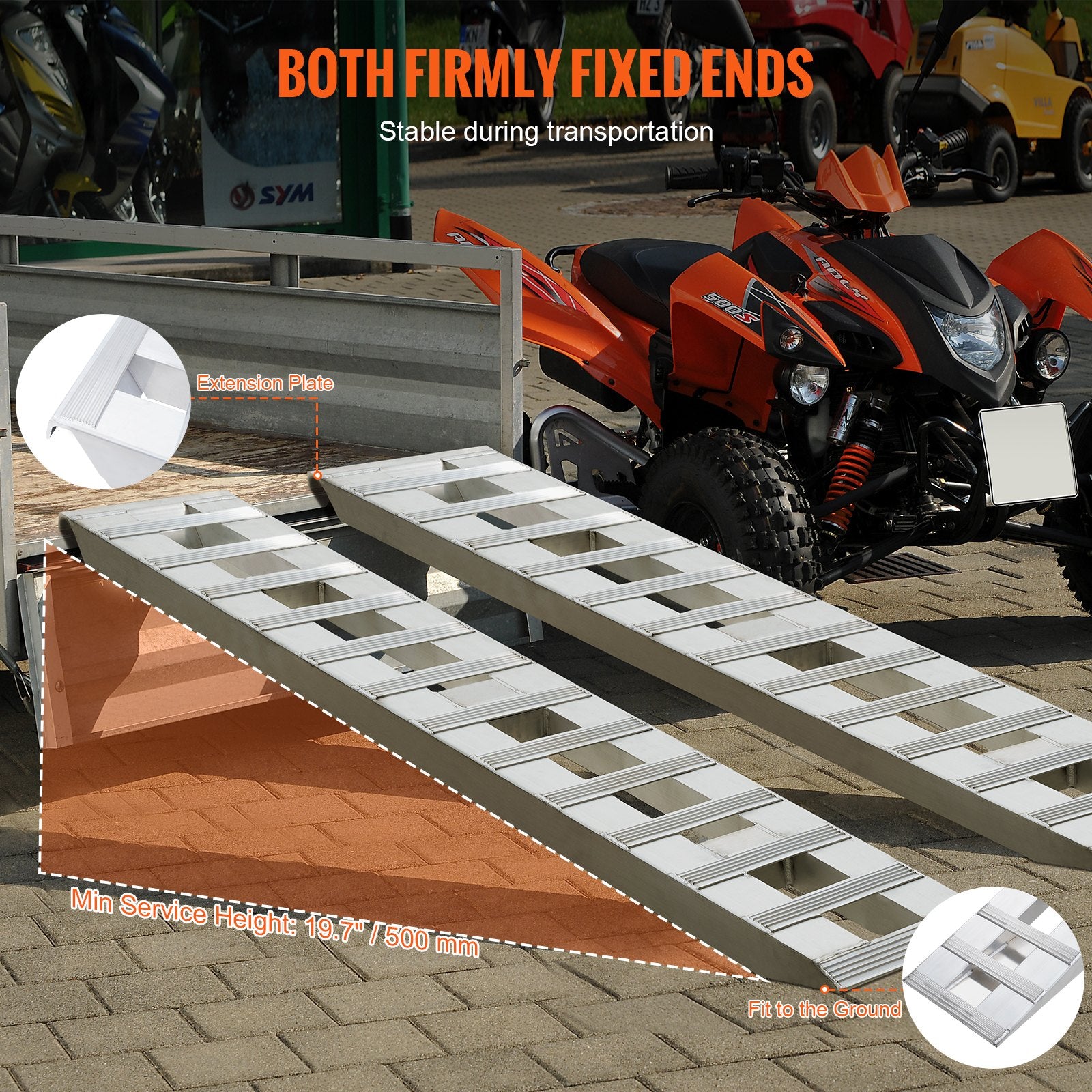 VEVOR 182.9x38.1 cm Aluminum Ramps 2721.6 kg Capacity Loading Ramps 2PCS