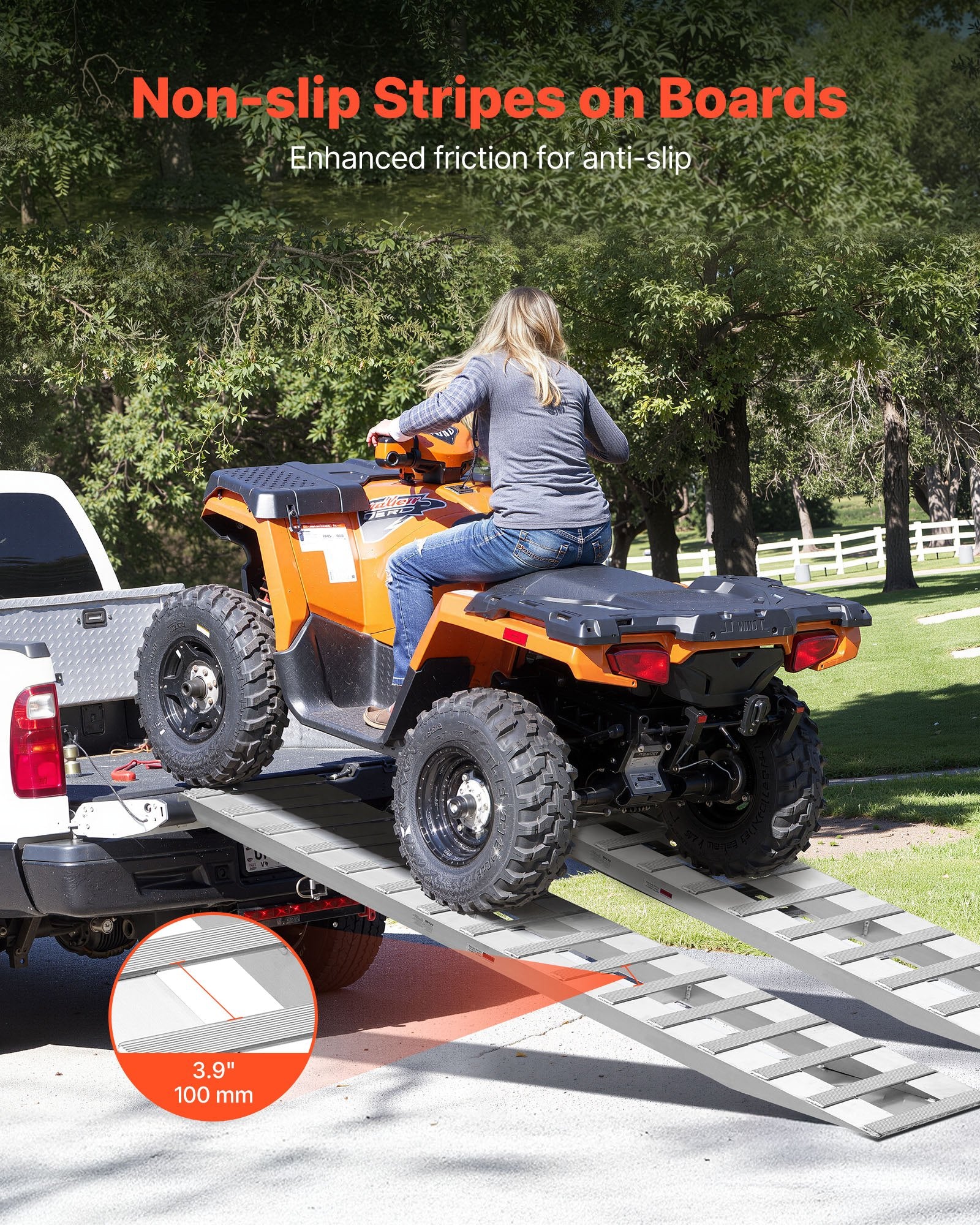 VEVOR Loading Ramps, 2 Pcs 2400 x 380 mm, Durable Aluminum and Heavy-Duty Trailer Ramp Set with Anti-Slip Plates, 2721.6 kg Combined Capacity, for Carts, Farm Tractors, ATVs, Lawn Mowers, Motorcycles