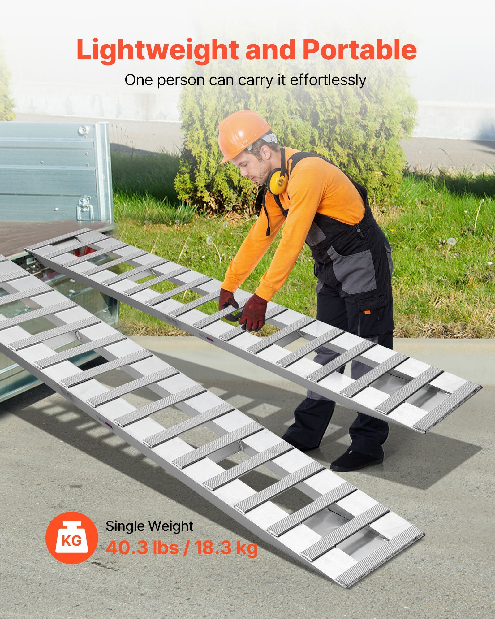 VEVOR Loading Ramps, 2 Pcs 2400 x 380 mm, Durable Aluminum and Heavy-Duty Trailer Ramp Set with Anti-Slip Plates, 2721.6 kg Combined Capacity, for Carts, Farm Tractors, ATVs, Lawn Mowers, Motorcycles