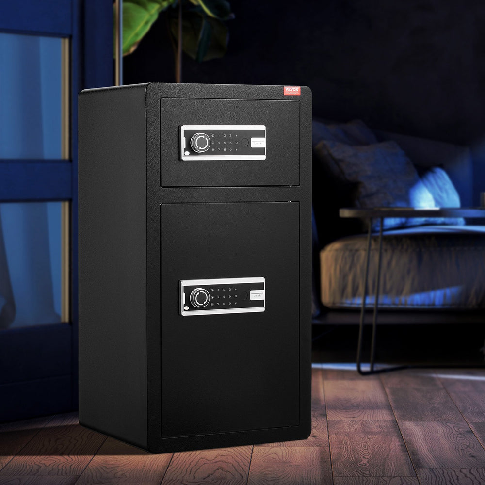 VEVOR Double Doors 5.5 cu.ft Safe Box with Key Lock & Password, Safe Lock Box with Fireproof Bag, Key Rack, LED Light, 2 Height Adjustable and Removable Divider and 1 Cabinet for Money, Documents, Jewelry and Valuables, Black
